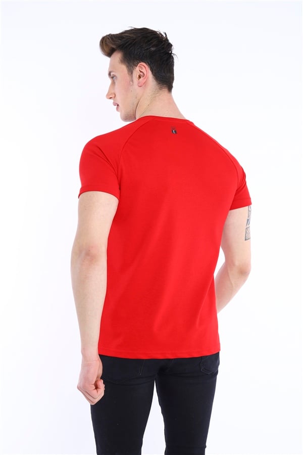 Escetic Kırmızı Erkek Ragular Kalıp Pamuklu ABD Pike Nefes Alabilen Spor T-Shirt 0830