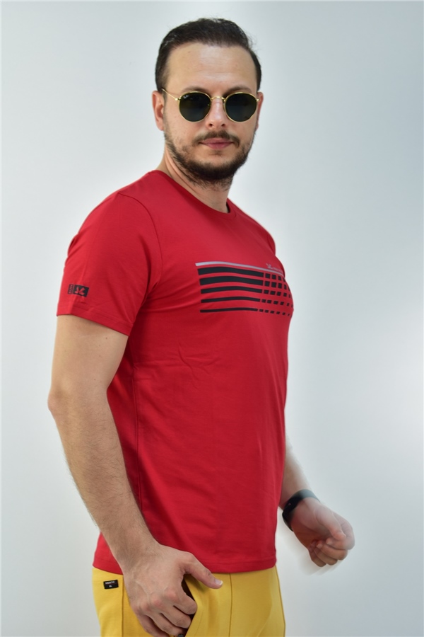 Escetic Kırmızı Erkek Slimfit %95 Pamuklu Süprem Nefes Alabilen Spor T-Shirt 0780