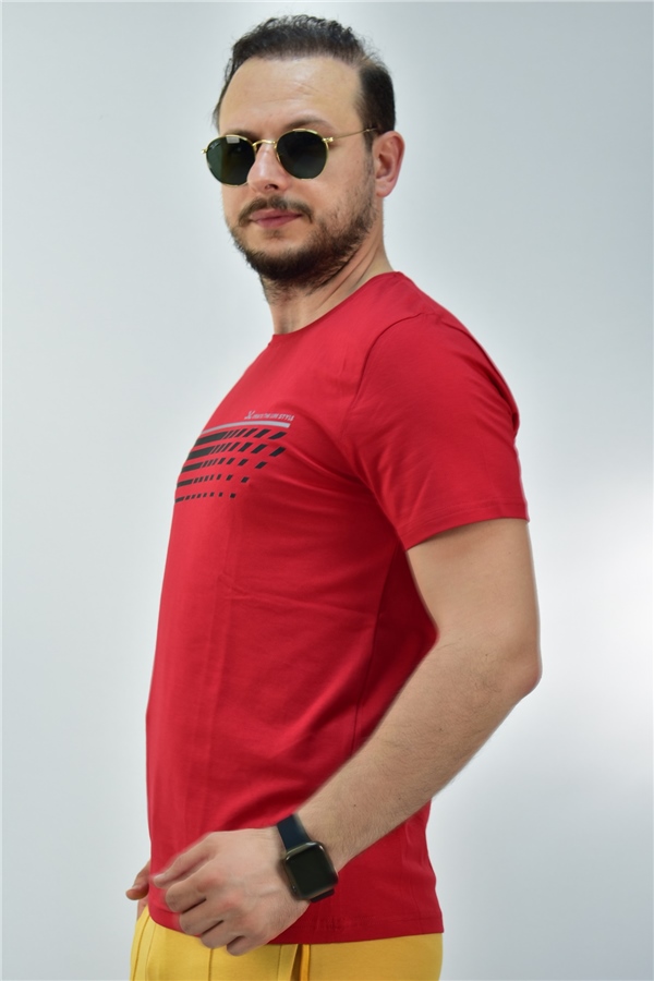 Escetic Kırmızı Erkek Slimfit %95 Pamuklu Süprem Nefes Alabilen Spor T-Shirt 0780