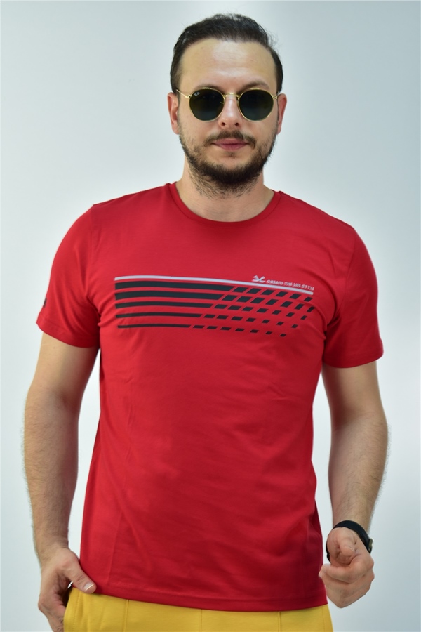 Escetic Kırmızı Erkek Slimfit %95 Pamuklu Süprem Nefes Alabilen Spor T-Shirt 0780
