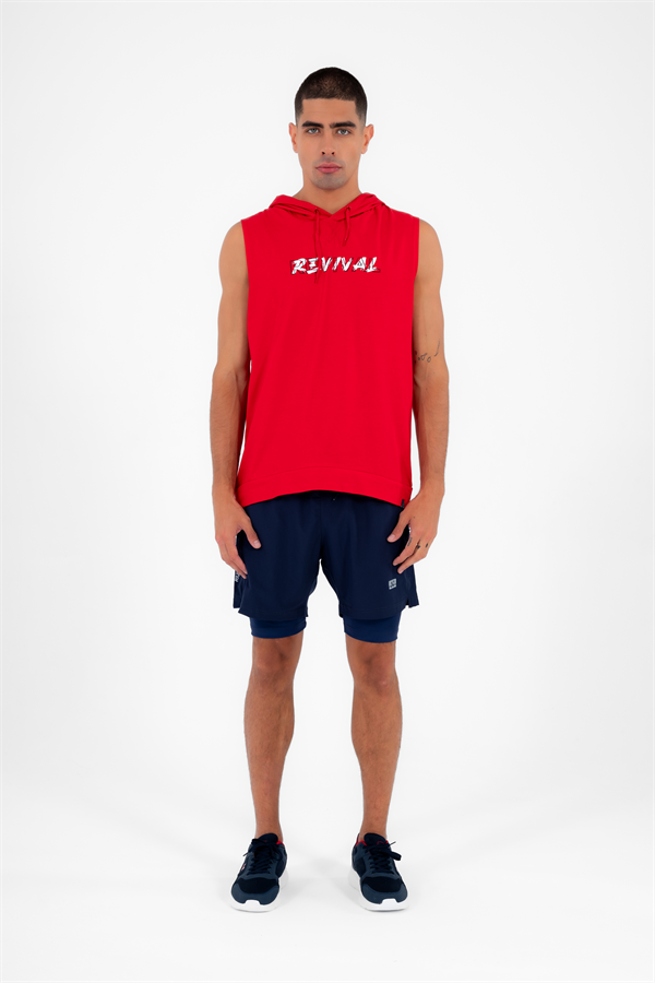 Escetic Erkek Kırmızı Spor Kapüşonlu Slimfit Nefes Alabilen %100 Pamuk Süprem Kumaş Kolsuz T-Shirt 0995