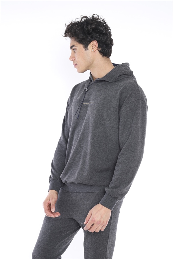 Escetic Antresit Erkek 3 İplik Nefes Alan Pamuklu Kapüşonlu Baskılı Spor Oversize Sweat Takım A3041