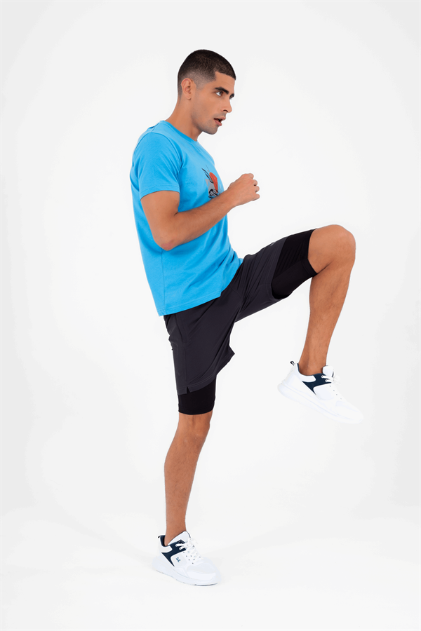 Escetic Koyu Gri Erkek İçi Kendinden Taytlı 3 Cepli Deniz Fitnes Spor Likra Şort B1326