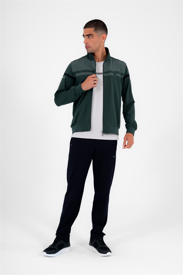 Erkek Koyu Yeşil Rahat Kalıp 4 Cepli Dik Yaka 4 Mevsim Süper 2 İplik Spor Eşofman Takımı 5876