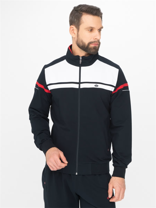 Erkek Lacivert Beyaz Rahat Kalıp 4 Cepli Dik Yaka 4 Mevsim Süper 2 İplik Spor Eşofman Takımı 5876