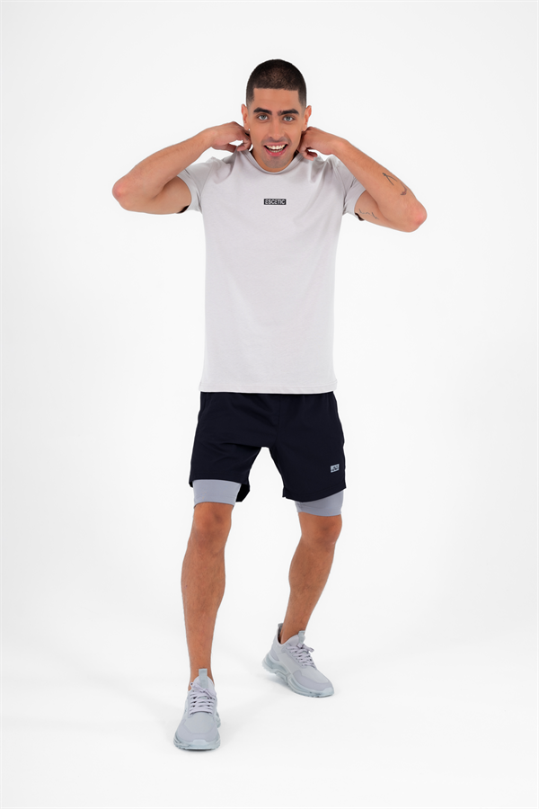 Escetic Lacivert Erkek İçi Kendinden Taytlı 3 Cepli Deniz Fitnes Spor Likra Şort B1326