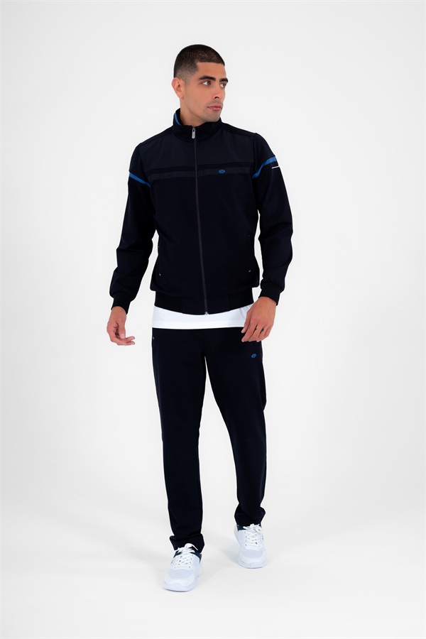 Erkek Lacivert İndigo Rahat Kalıp 4 Cepli Dik Yaka 4 Mevsim Süper 2 İplik Spor Eşofman Takımı 5876