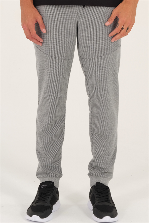 Erkek Gri Slimfit 2 İplik 4 Mevsim Nefes Alabilen Pamuklu Pıtırcık Kumaş Spor Eşofman Altı 1879