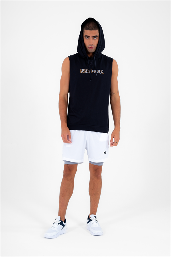 Erkek Lacivert Spor Kapüşonlu Slimfit Nefes Alabilen %100 Pamuk Süprem Kumaş Kolsuz T-Shirt 0995