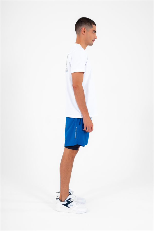 Escetic Mavi Erkek İçi Kendinden Taytlı 3 Cepli Deniz Fitnes Spor Likra Şort B1326