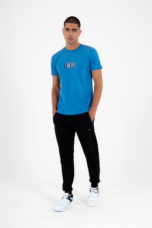 Escetic Erkek Mavi Spor Simit Yaka Regular Kalıp Nefes Alabilen Süprem Kumaş T-Shirt 0986