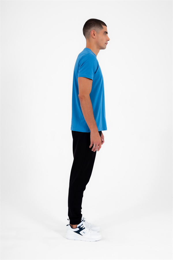 Escetic Erkek Mavi Spor Simit Yaka Regular Kalıp Nefes Alabilen Süprem Kumaş T-Shirt 0986