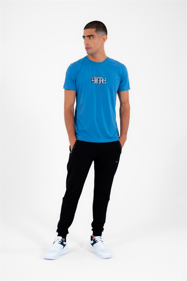 Escetic Erkek Mavi Spor Simit Yaka Regular Kalıp Nefes Alabilen Süprem Kumaş T-Shirt 0986