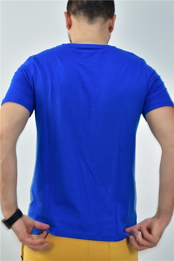 Escetic Saks Mavisi Erkek Slimfit %95 Pamuklu Süprem Nefes Alabilen Spor T-Shirt 0780