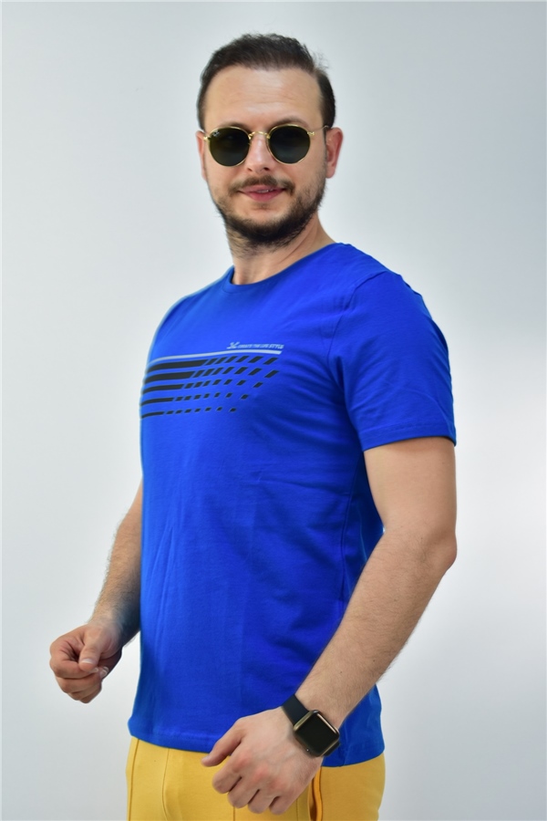 Escetic Saks Mavisi Erkek Slimfit %95 Pamuklu Süprem Nefes Alabilen Spor T-Shirt 0780