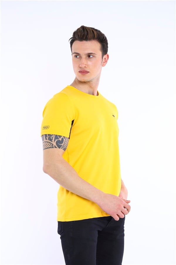 Escetic Sarı Erkek Ragular Kalıp Pamuklu ABD Pike Nefes Alabilen Spor T-Shirt 0829