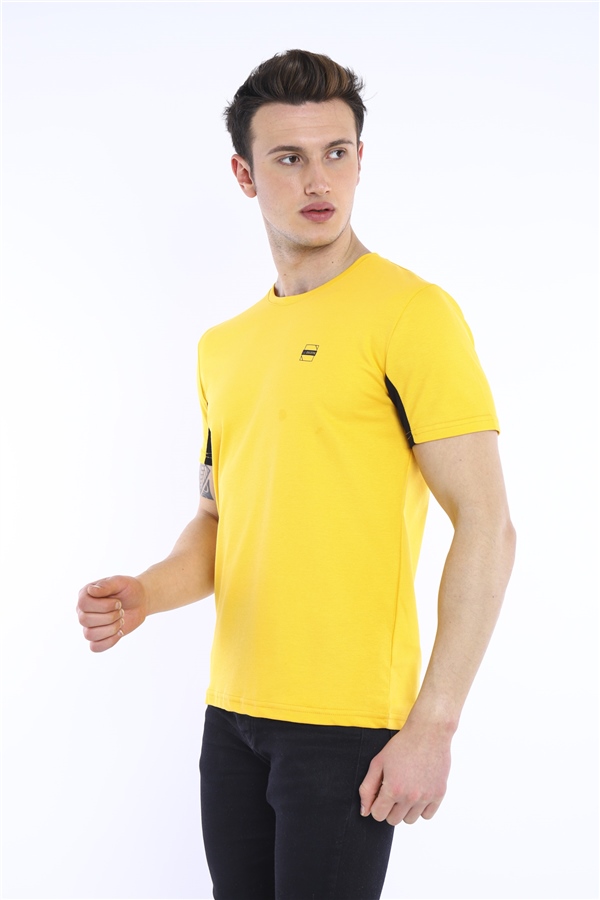 Escetic Sarı Erkek Ragular Kalıp Pamuklu ABD Pike Nefes Alabilen Spor T-Shirt 0829