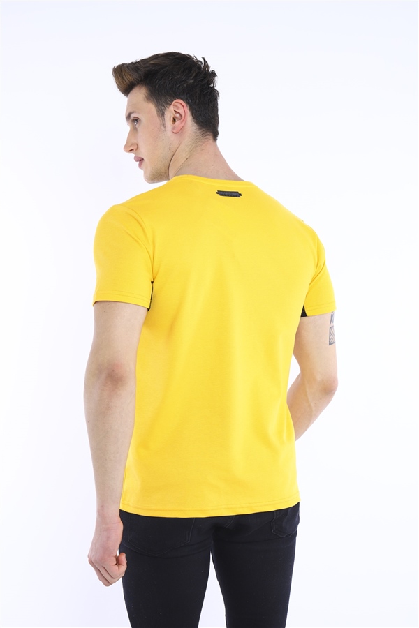 Escetic Sarı Erkek Ragular Kalıp Pamuklu ABD Pike Nefes Alabilen Spor T-Shirt 0829