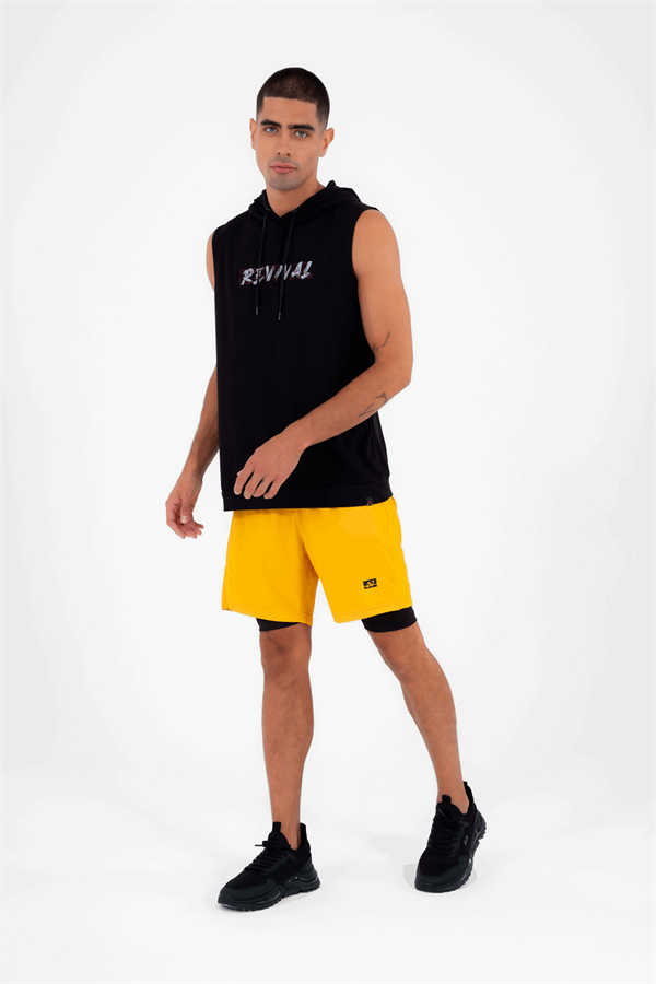 Escetic Sarı Erkek İçi Kendinden Taytlı 3 Cepli Deniz Fitnes Spor Likra Şort B1326