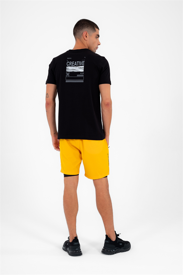 Escetic Sarı Erkek İçi Kendinden Taytlı 3 Cepli Deniz Fitnes Spor Likra Şort B1326