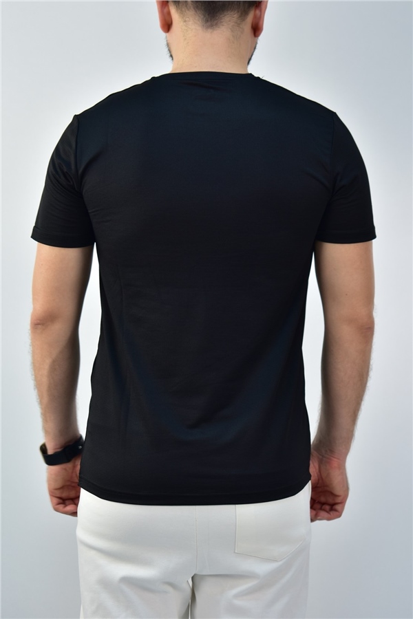 Escetic Siyah Erkek Slimfit Jakarlı Süprem Nefes Alabilen Spor T-Shirt 0774