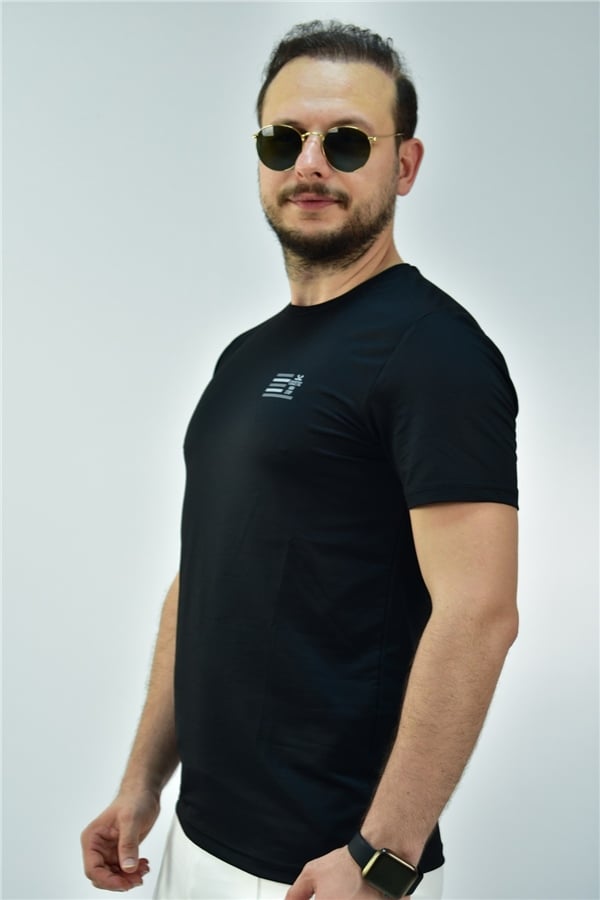 Escetic Siyah Erkek Slimfit Jakarlı Süprem Nefes Alabilen Spor T-Shirt 0774