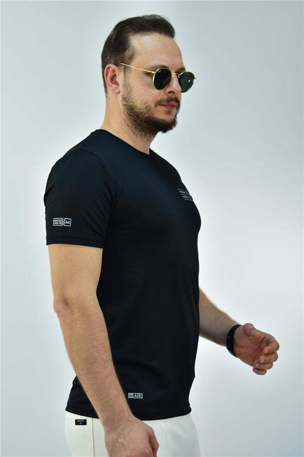 Escetic Siyah Erkek Slimfit Jakarlı Süprem Nefes Alabilen Spor T-Shirt 0774
