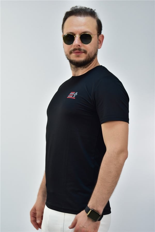 Escetic Siyah Erkek Slimfit Jakarlı Süprem Nefes Alabilen Spor T-Shirt 0774