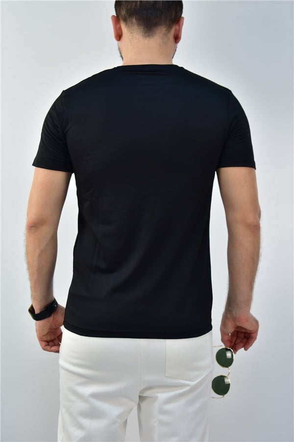 Escetic Siyah Erkek Slimfit Jakarlı Süprem Nefes Alabilen Spor T-Shirt 0774