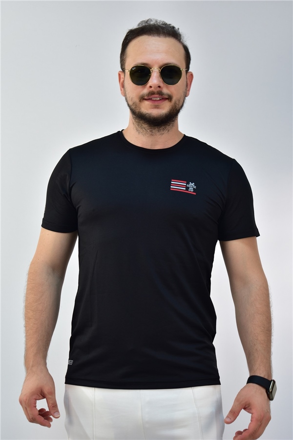 Escetic Siyah Erkek Slimfit Jakarlı Süprem Nefes Alabilen Spor T-Shirt 0774