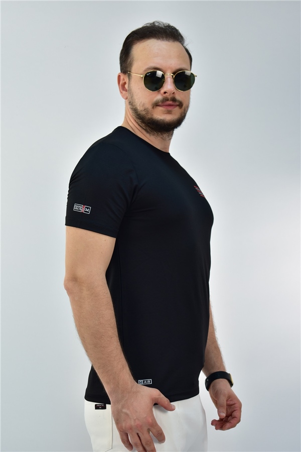 Escetic Siyah Erkek Slimfit Jakarlı Süprem Nefes Alabilen Spor T-Shirt 0774