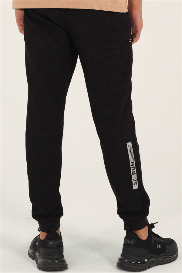 Erkek Siyah Slimfit 2 İplik 4 Mevsim Nefes Alabilen Pamuklu Pıtırcık Kumaş Spor Eşofman Altı 1879