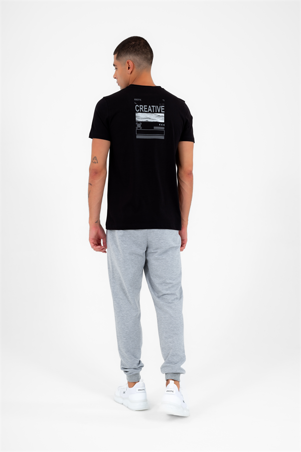 Escetic Erkek Siyah Spor Simit Yaka Slimfit  Nefes Alabilen %100 Pamuk Süprem Kumaş T-Shirt 0994
