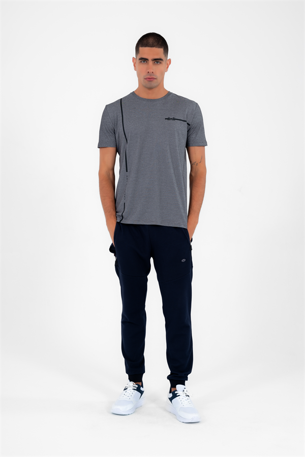 Escetic Erkek Siyah Spor O Yaka Slimfit Nefes Alan Pamuklu Aves Kumaş T-Shirt T0038