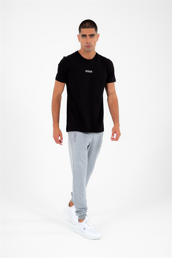 Escetic Erkek Siyah Spor Simit Yaka Slimfit  Nefes Alabilen %100 Pamuk Süprem Kumaş T-Shirt 0994
