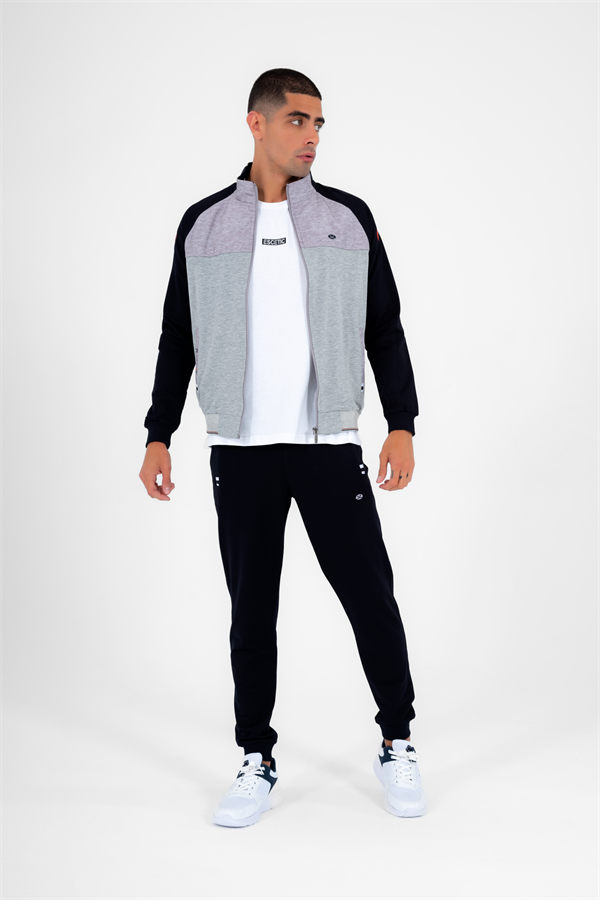 Escetic G2 Melanj Erkek Dik Yaka Süper 2 İplik Kumaş 4 Mevsim Spor Slimfit Eşofman Takımı 6733