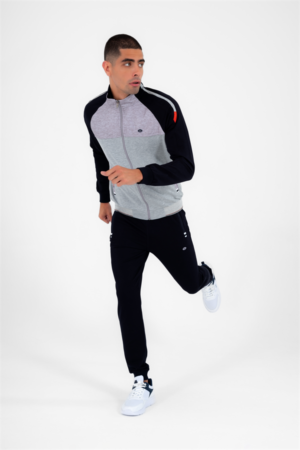 Escetic G2 Melanj Erkek Dik Yaka Süper 2 İplik Kumaş 4 Mevsim Spor Slimfit Eşofman Takımı 6733