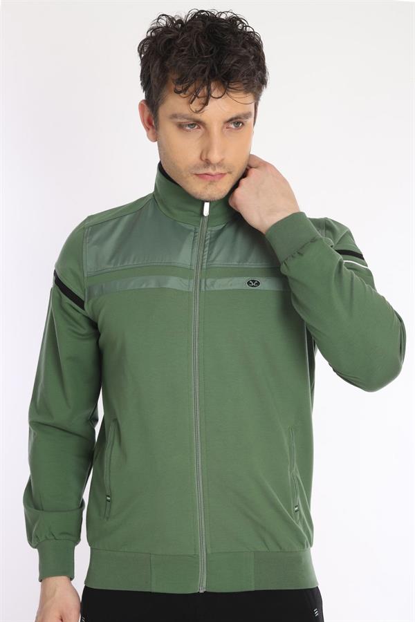 Erkek Soft Yeşil Rahat Kalıp 4 Cepli Dik Yaka 4 Mevsim Süper 2 İplik Spor Eşofman Takımı 5876