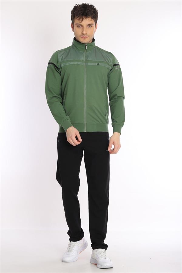 Erkek Soft Yeşil Rahat Kalıp 4 Cepli Dik Yaka 4 Mevsim Süper 2 İplik Spor Eşofman Takımı 5876