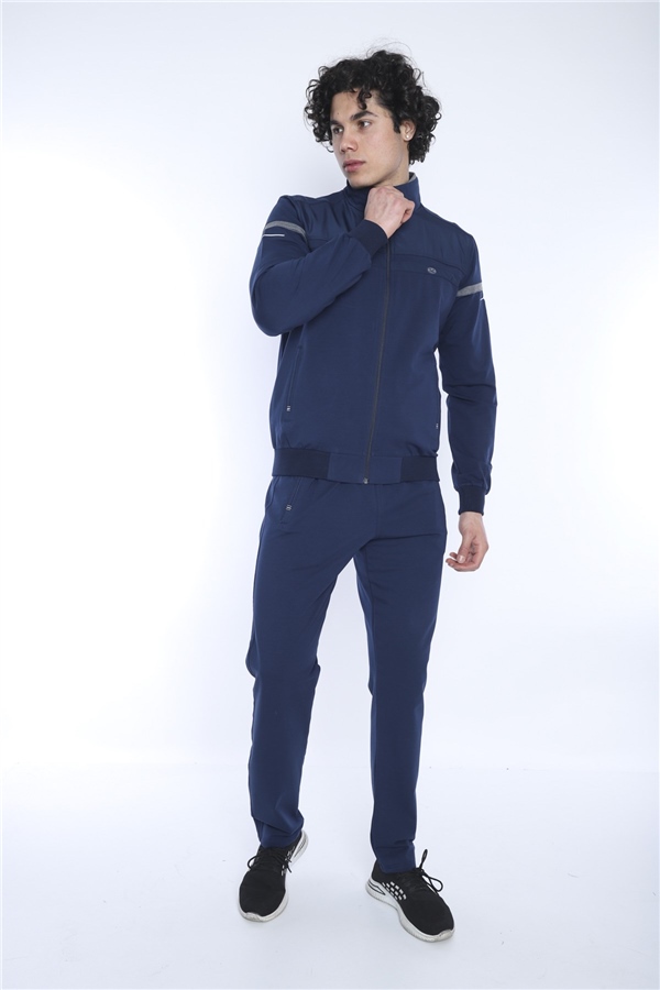 Erkek Royal G3 Melanj Rahat Kalıp 4 Cepli Dik Yaka 4 Mevsim Süper 2 İplik Spor Eşofman Takımı 5876