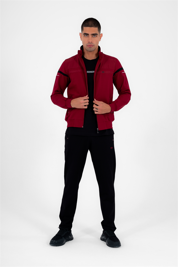 Erkek Bordo Rahat Kalıp 4 Cepli Dik Yaka 4 Mevsim Süper 2 İplik Spor Eşofman Takımı 5876