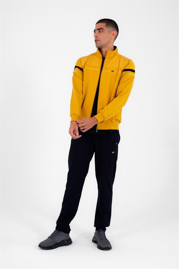 Erkek Hardal Rahat Kalıp 4 Cepli Dik Yaka 4 Mevsim Süper 2 İplik Spor Eşofman Takımı 5876