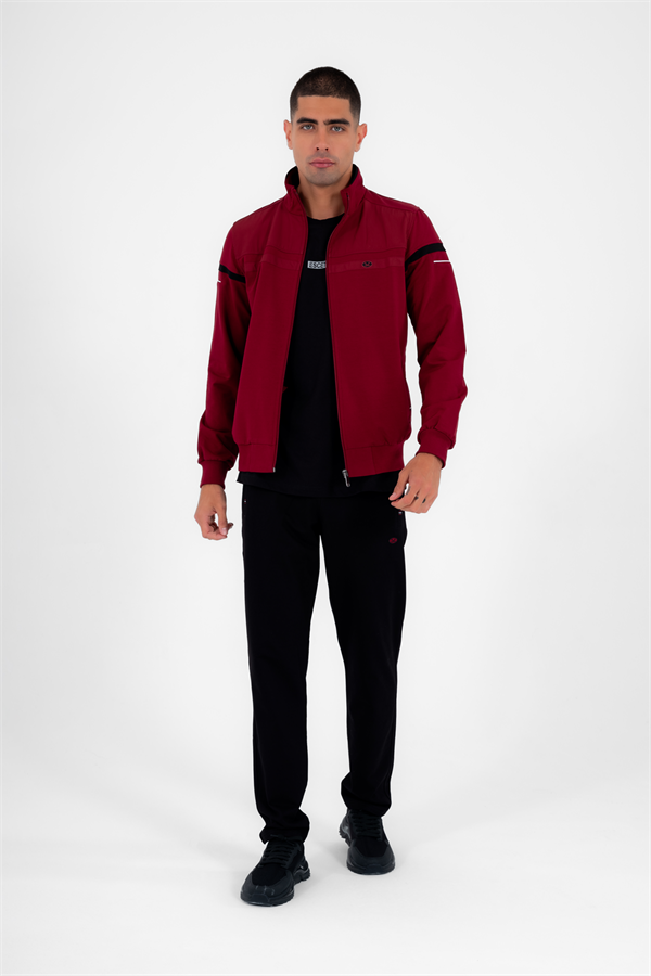 Erkek Bordo Rahat Kalıp 4 Cepli Dik Yaka 4 Mevsim Süper 2 İplik Spor Eşofman Takımı 5876