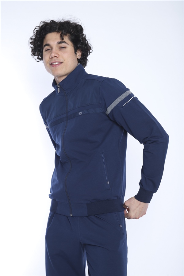 Erkek Royal G3 Melanj Rahat Kalıp 4 Cepli Dik Yaka 4 Mevsim Süper 2 İplik Spor Eşofman Takımı 5876