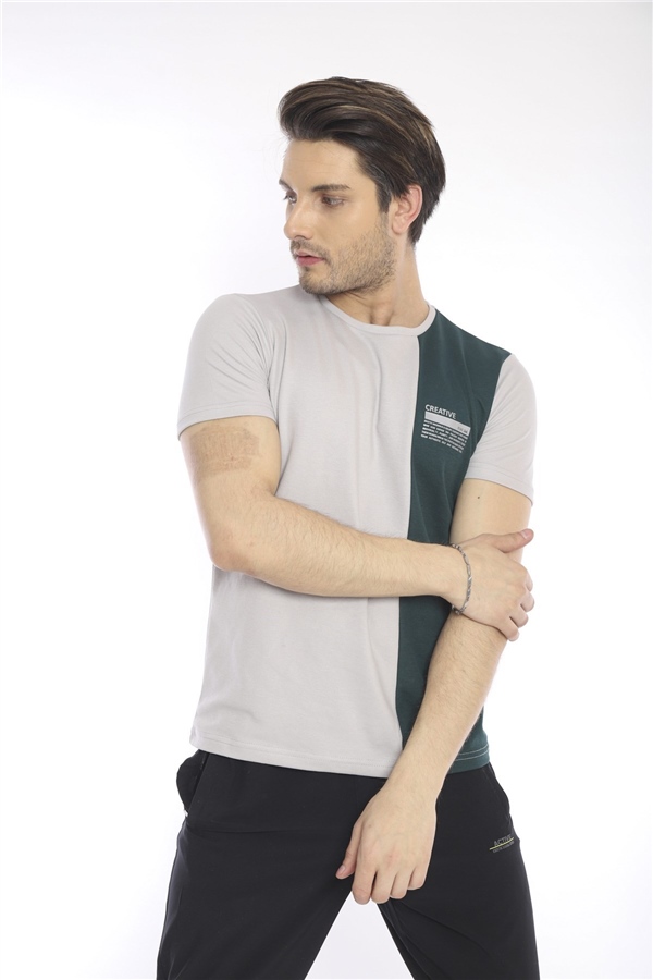 Escetic Gri Erkek Ragular Kalıp Pamuklu ABD Pike Nefes Alabilen Spor T-Shirt 0895