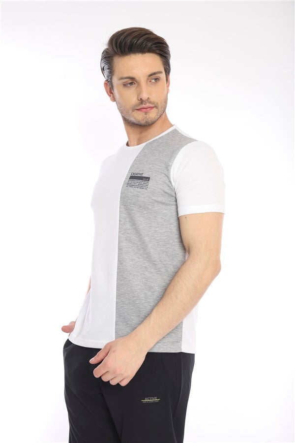 Escetic Beyaz Erkek Ragular Kalıp Pamuklu ABD Pike Nefes Alabilen Spor T-Shirt 0895