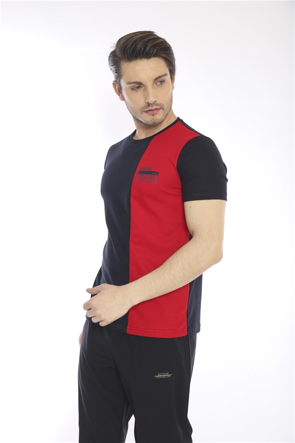 Escetic Lacivert Erkek Ragular Kalıp Pamuklu ABD Pike Nefes Alabilen Spor T-Shirt 0895