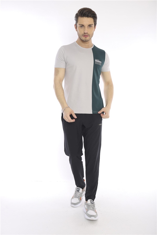 Escetic Gri Erkek Ragular Kalıp Pamuklu ABD Pike Nefes Alabilen Spor T-Shirt 0895