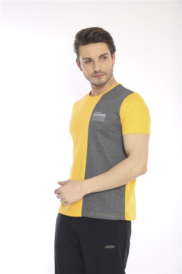 Escetic Sarı Erkek Ragular Kalıp Pamuklu ABD Pike Nefes Alabilen Spor T-Shirt 0895