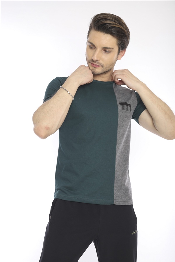 Escetic Yeşil Erkek Ragular Kalıp Pamuklu ABD Pike Nefes Alabilen Spor T-Shirt 0895